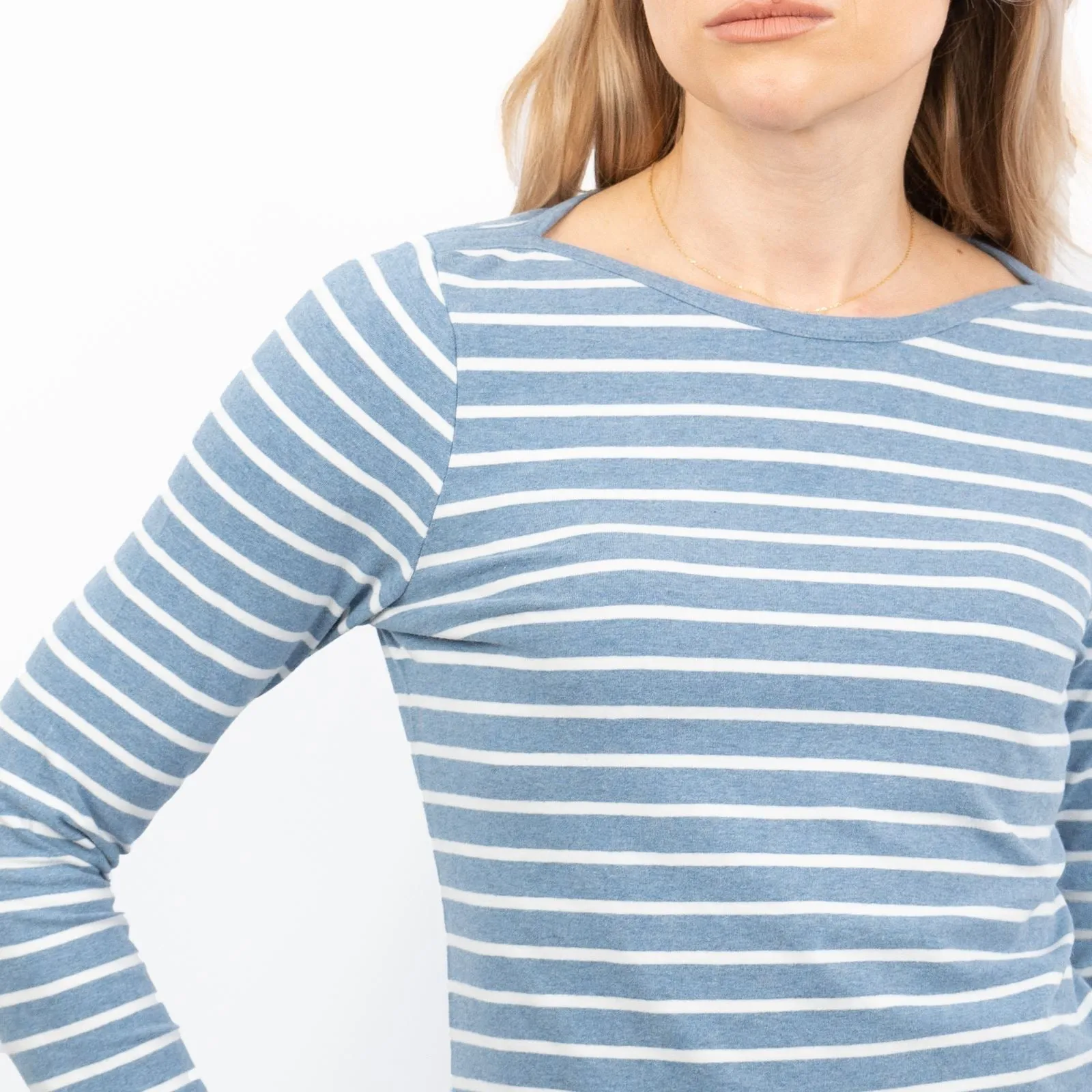 Breton Striped Long Sleeve Light Blue Casual Cotton Jersey Tops