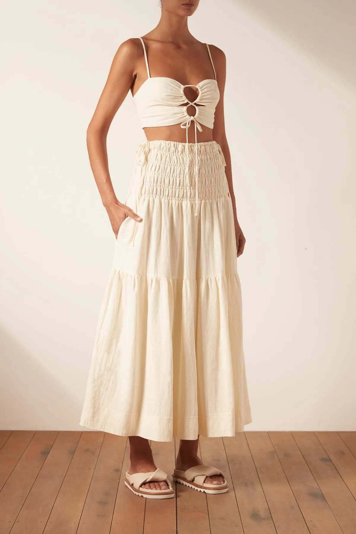 BRIGITTE SHIRRED MAXI SKIRT - TOFU