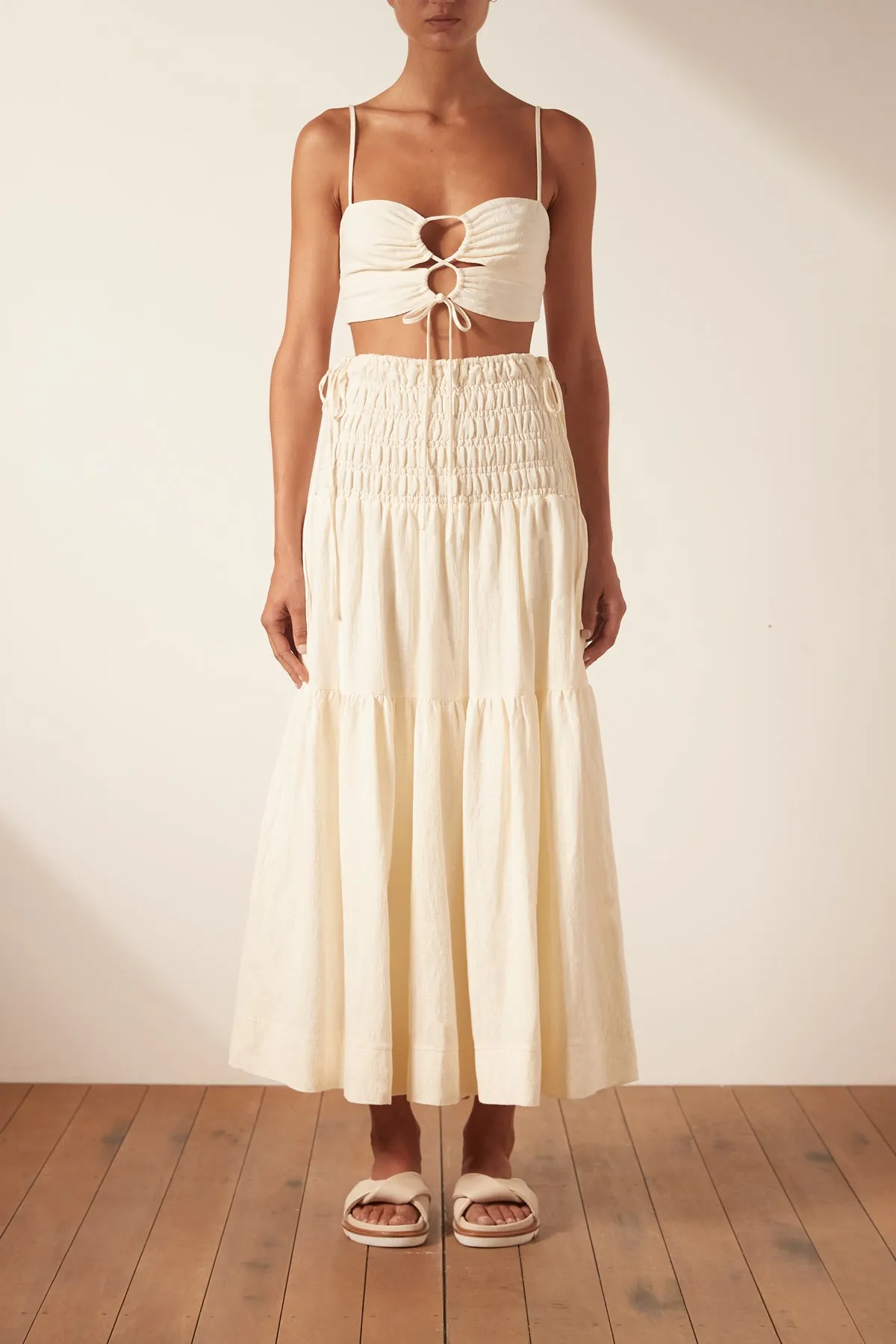 BRIGITTE SHIRRED MAXI SKIRT - TOFU