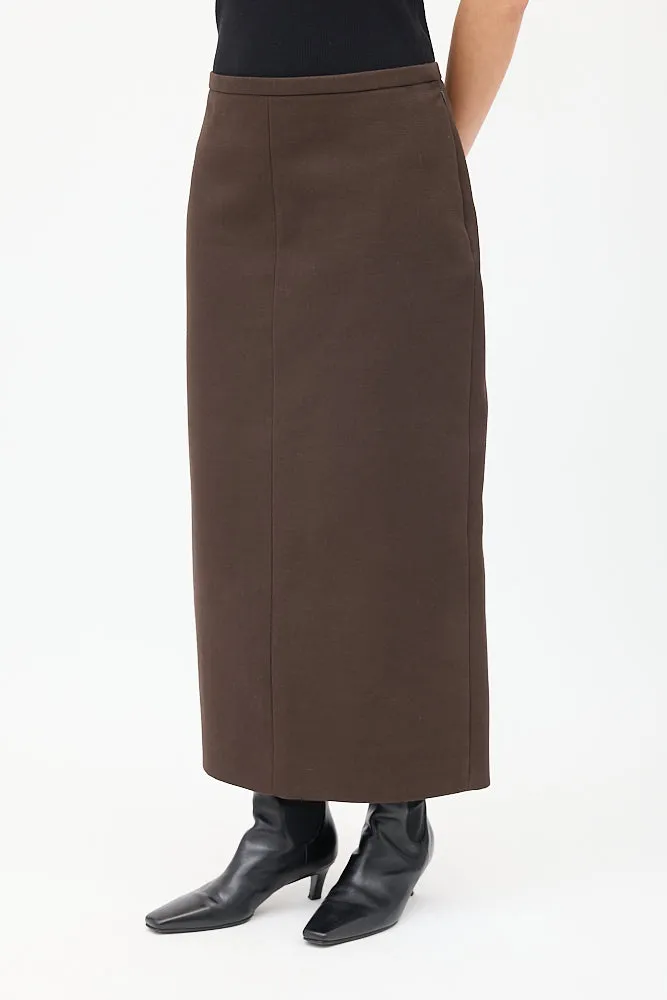 Brown Cotton & Wool Twill Matias Skirt