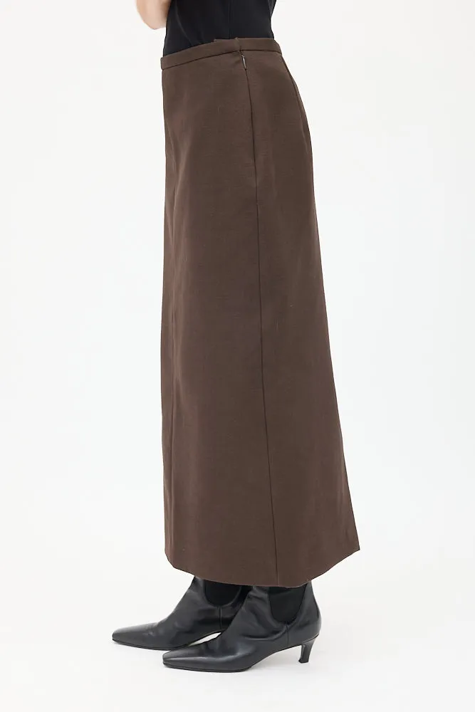 Brown Cotton & Wool Twill Matias Skirt