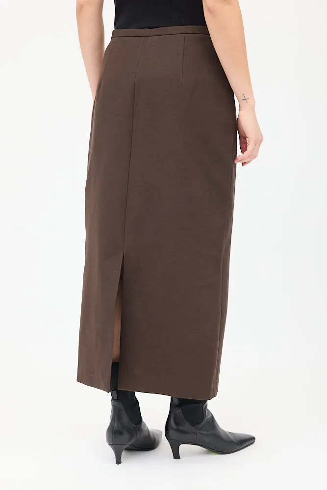 Brown Cotton & Wool Twill Matias Skirt