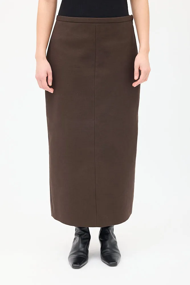 Brown Cotton & Wool Twill Matias Skirt