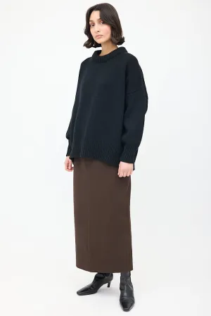 Brown Cotton & Wool Twill Matias Skirt