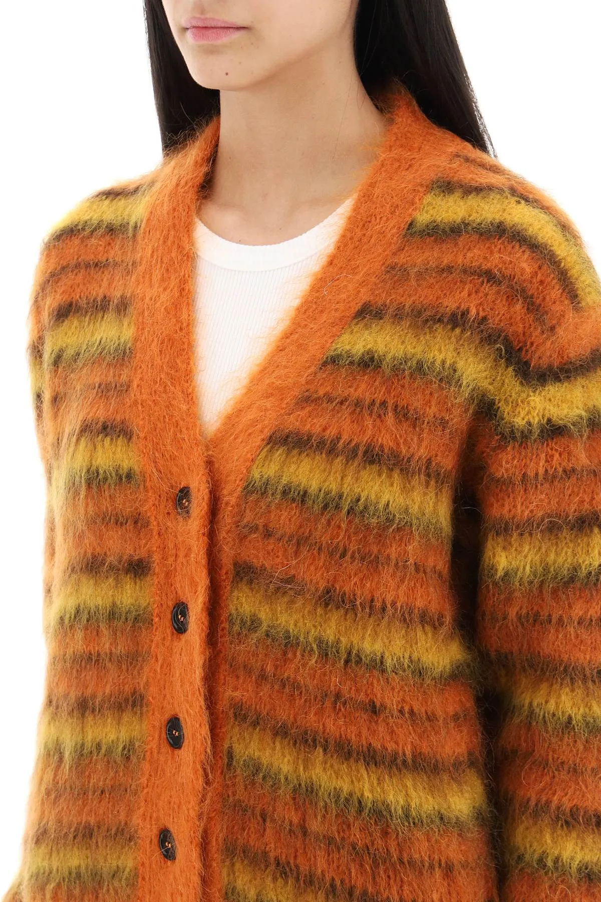 cardigan in striped brushed mohair
