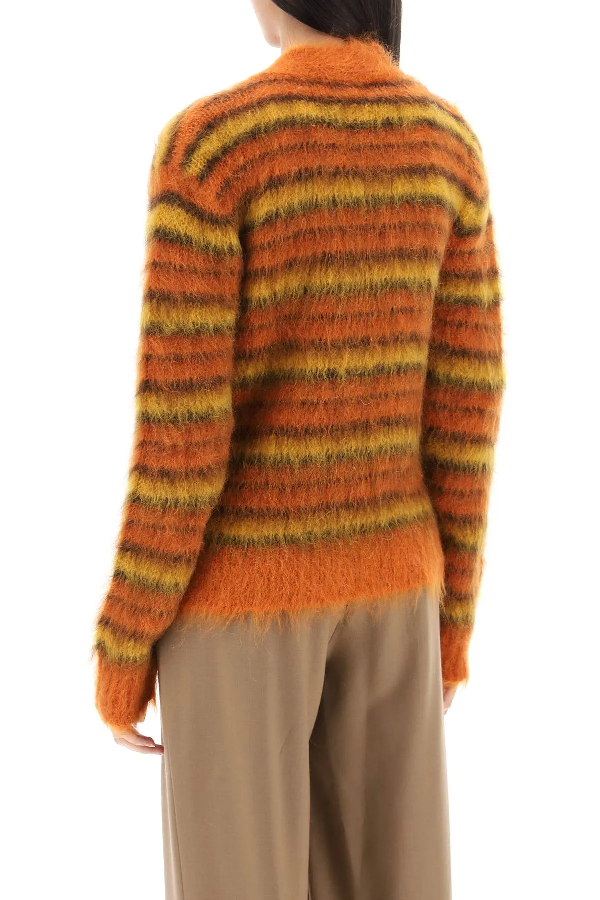 cardigan in striped brushed mohair
