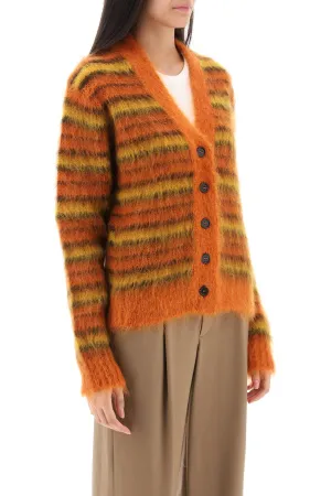 cardigan in striped brushed mohair