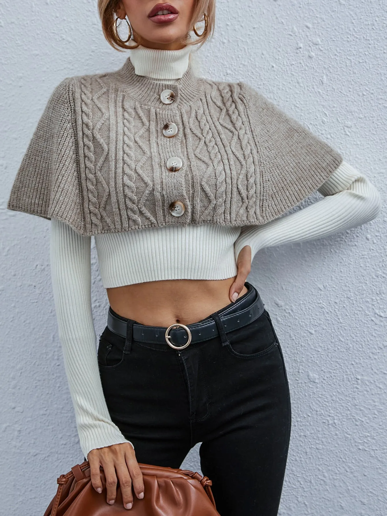 Casual Plain Button Front Short Sleeve Stand Collar Crop Women Cardigan