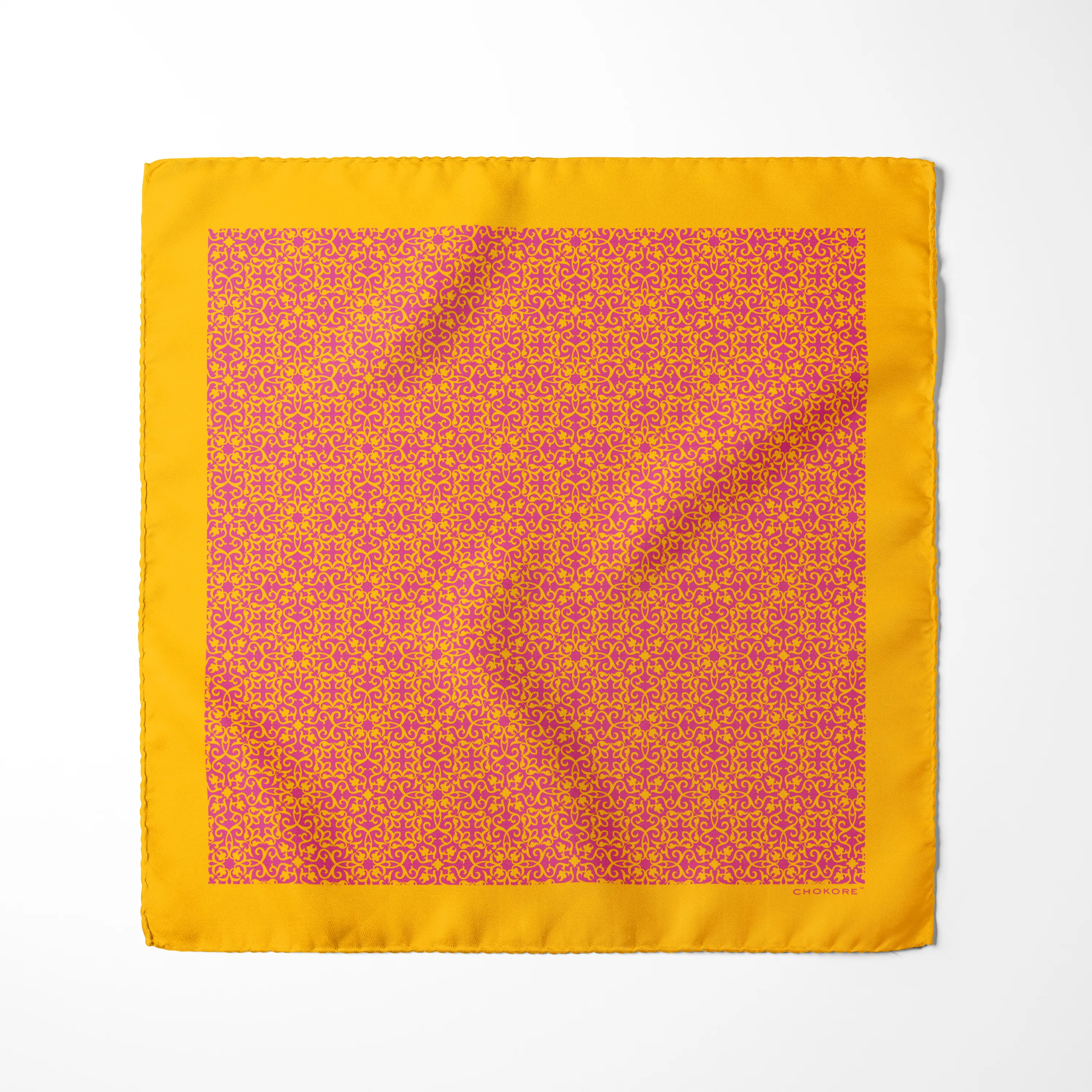 Chokore Yellow & Pink Printed Pocket Square - Indian at Heart Range