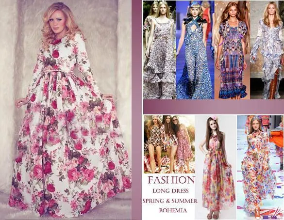 Clearance Women Casual Floral Printed Long Sleeve Long Dress