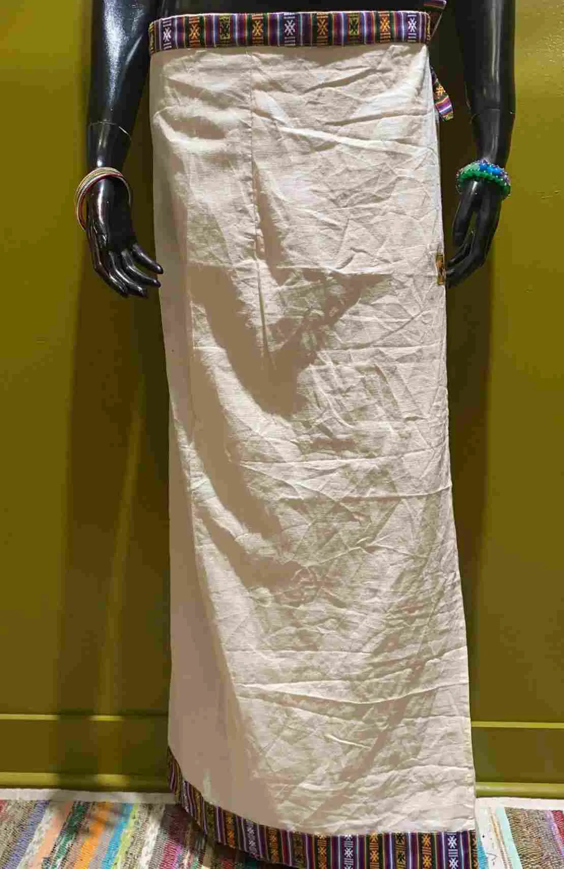 Cotton Straight-Cut Bhutani Trim Wrap Skirt - Solid Color