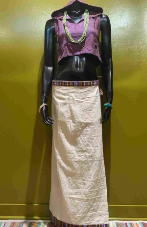 Cotton Straight-Cut Bhutani Trim Wrap Skirt - Solid Color