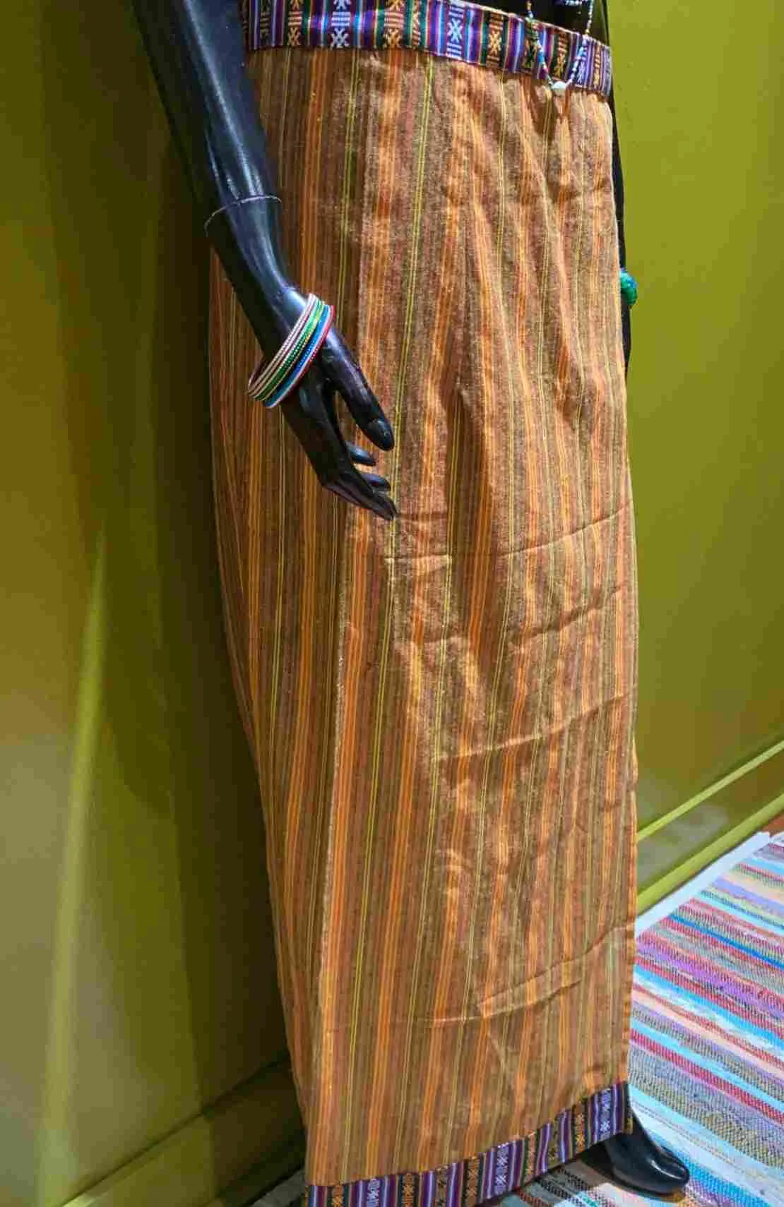 Cotton Straight-Cut Bhutani Trim Wrap Skirt - Stripes