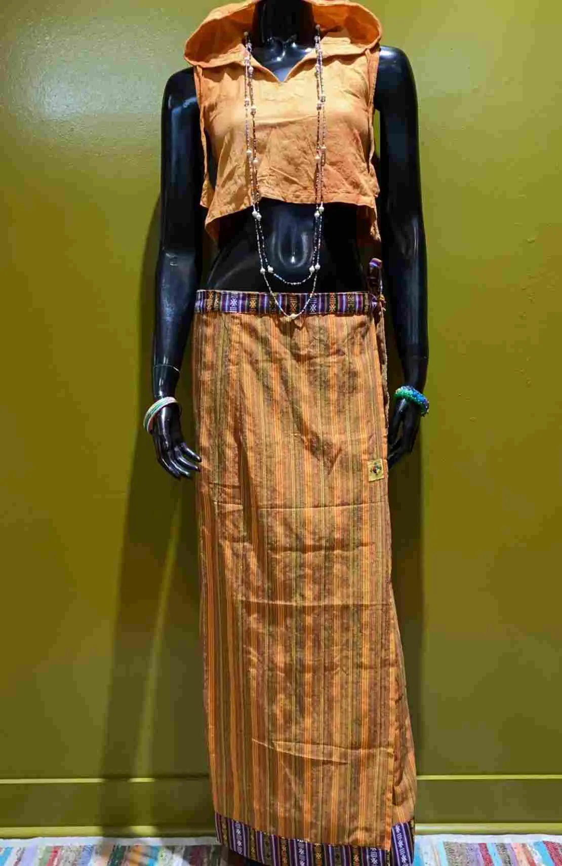 Cotton Straight-Cut Bhutani Trim Wrap Skirt - Stripes