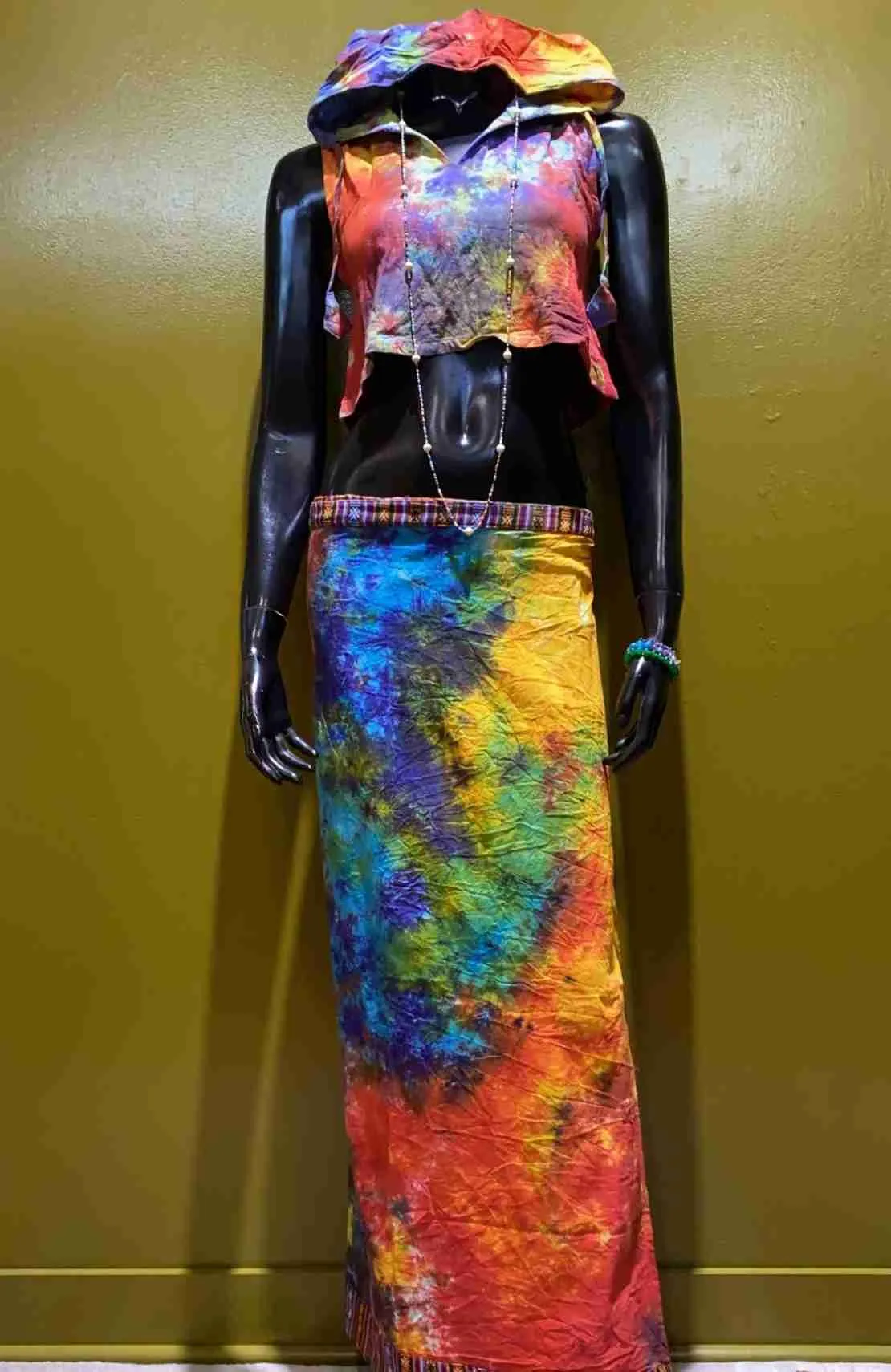 Cotton Straight-Cut Bhutani Trim Wrap Skirt - Tie-Dye