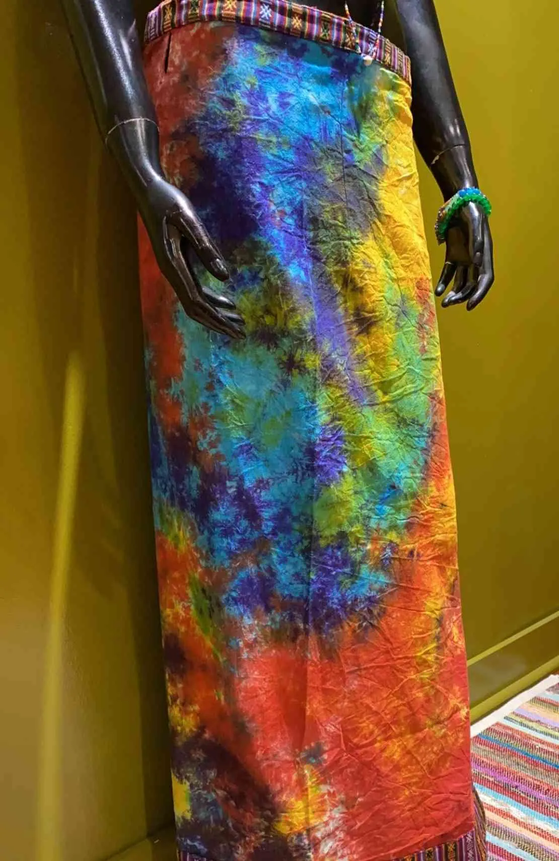 Cotton Straight-Cut Bhutani Trim Wrap Skirt - Tie-Dye