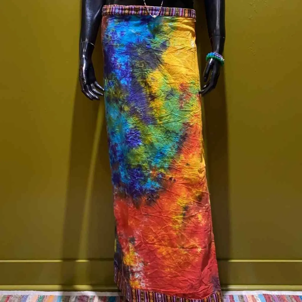Cotton Straight-Cut Bhutani Trim Wrap Skirt - Tie-Dye