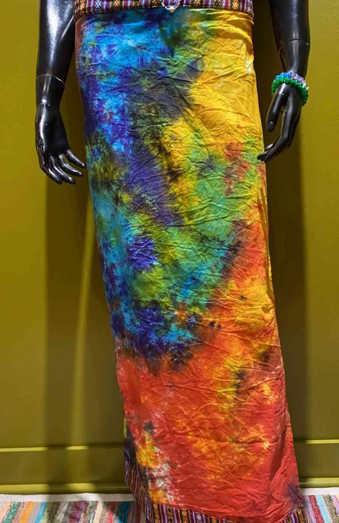 Cotton Straight-Cut Bhutani Trim Wrap Skirt - Tie-Dye