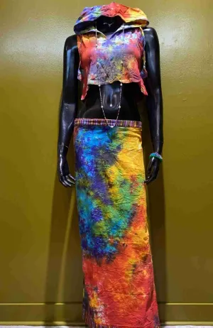 Cotton Straight-Cut Bhutani Trim Wrap Skirt - Tie-Dye