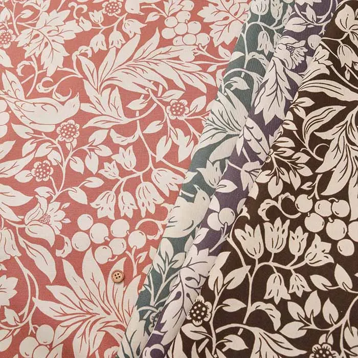 Cotton Twill Printed Fabric Botanical Bird