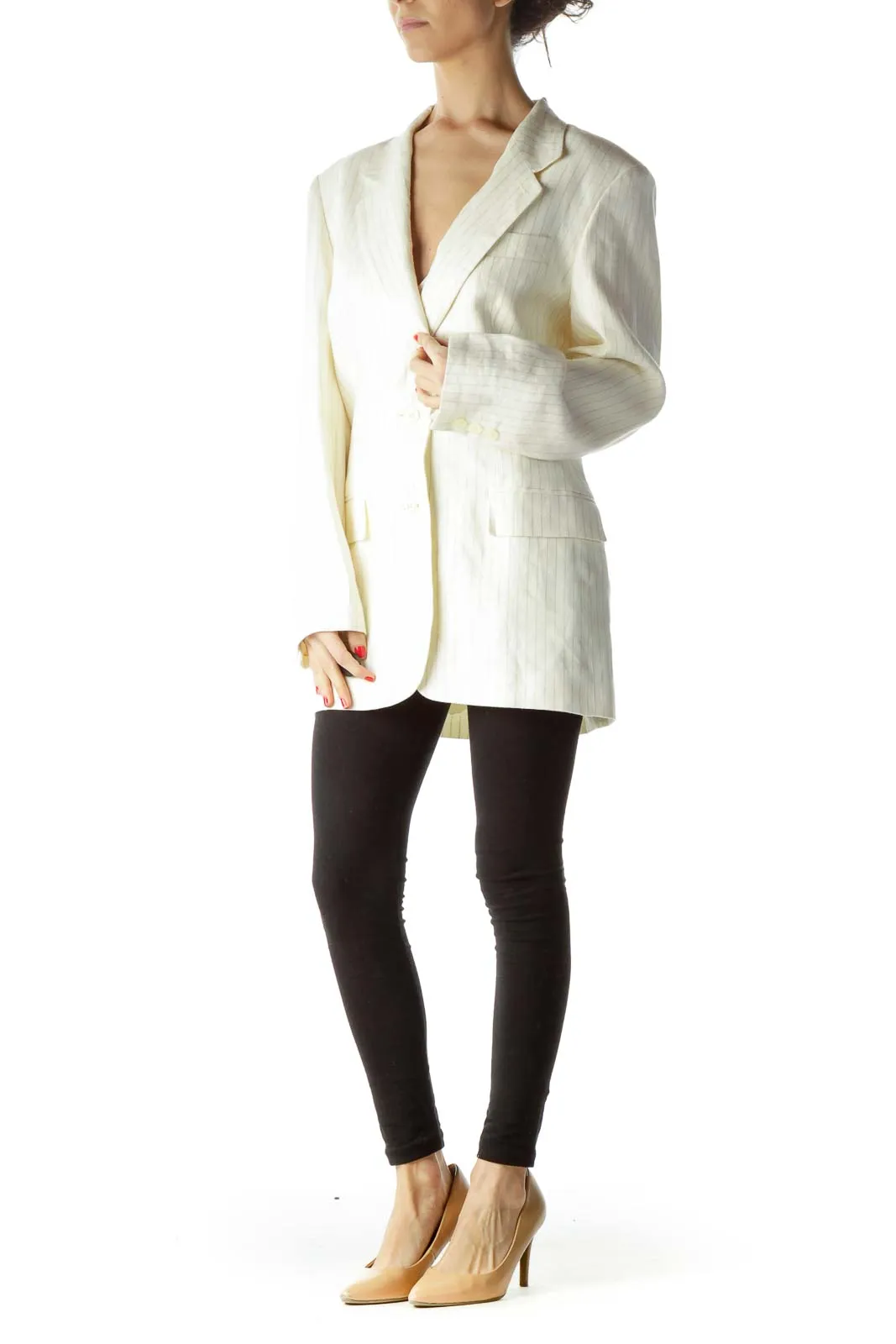 Cream 100% Linen Striped Blazer