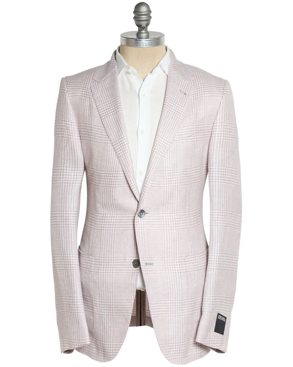 Cream and Rust Linen Blend Windowpane Sportcoat