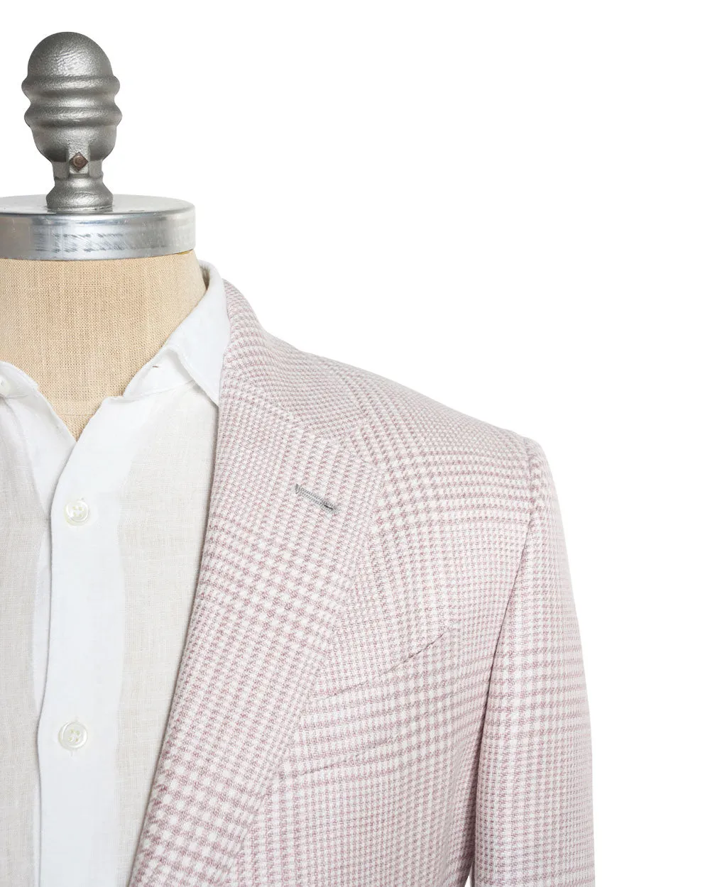 Cream and Rust Linen Blend Windowpane Sportcoat