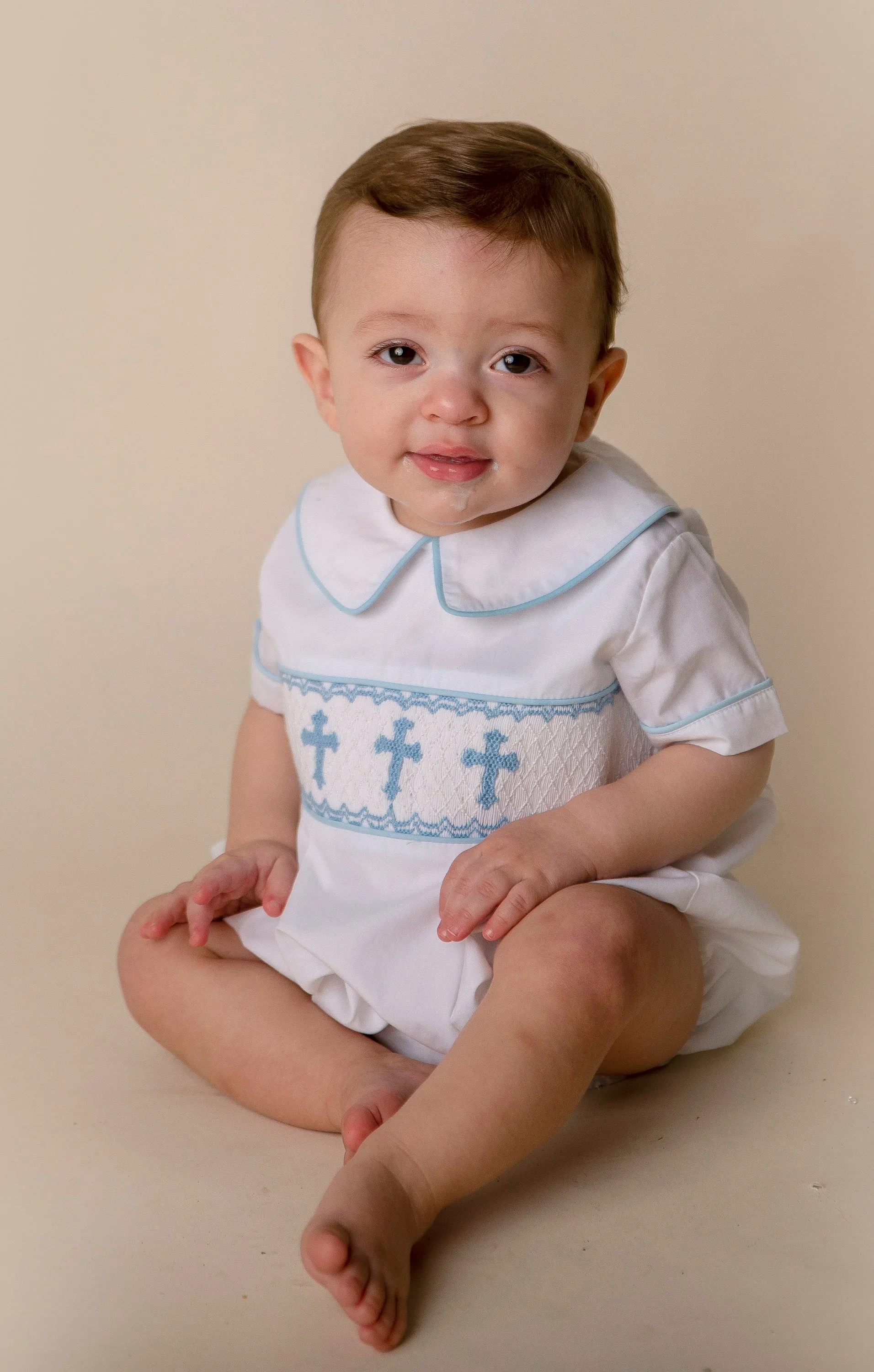 Cross Smocked Boy Collar Bubble