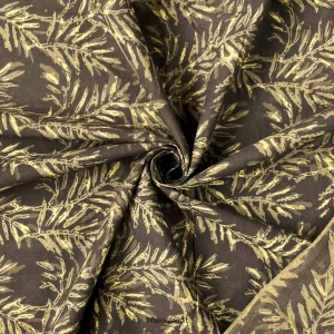 (CUT PIECE) Mud Brown and Green Forest Leaves Pure Ajrakh Natural Dyed Hand Block Printed Pure Cotton Fabric (Width 42 inches)