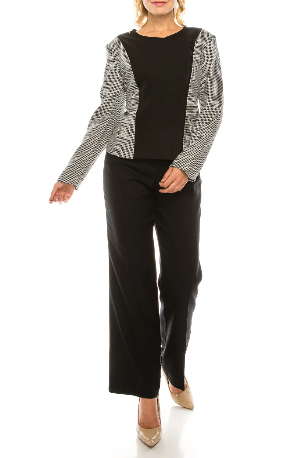 Danillo Black Ivory Houndstooth 2 Piece Pant Suit