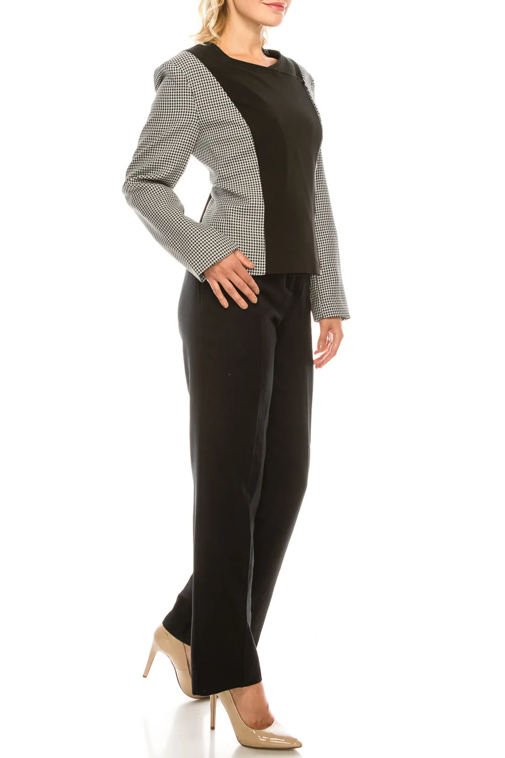 Danillo Black Ivory Houndstooth 2 Piece Pant Suit
