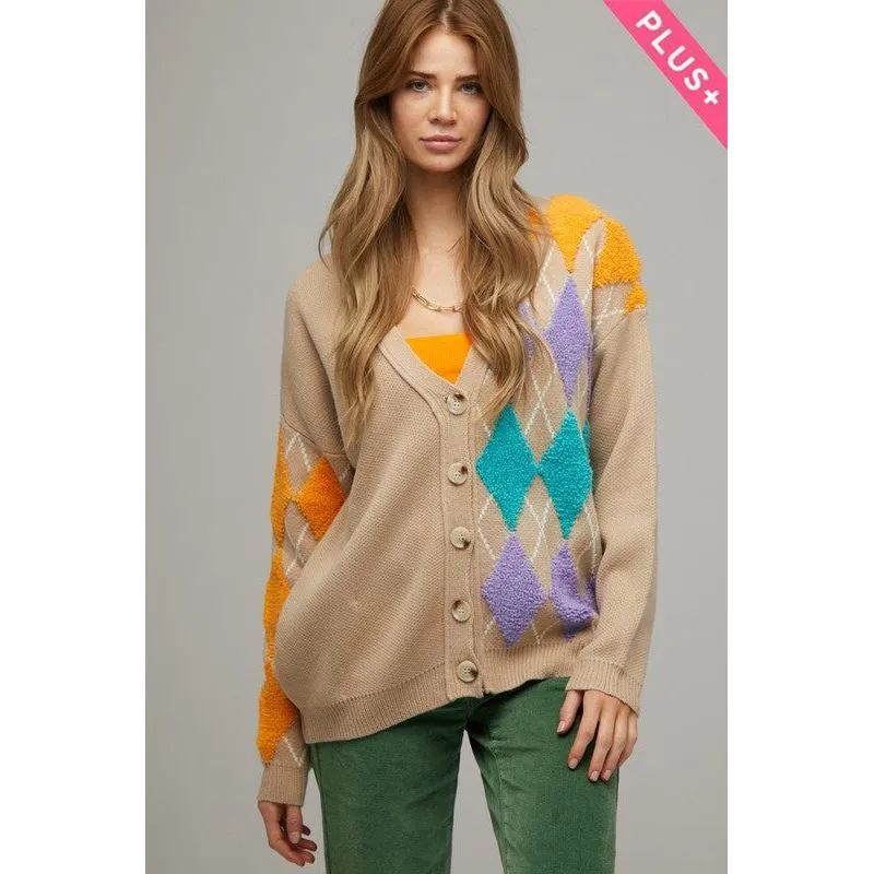 DAVI & DANI Plus V Neck Button Front Cardigan