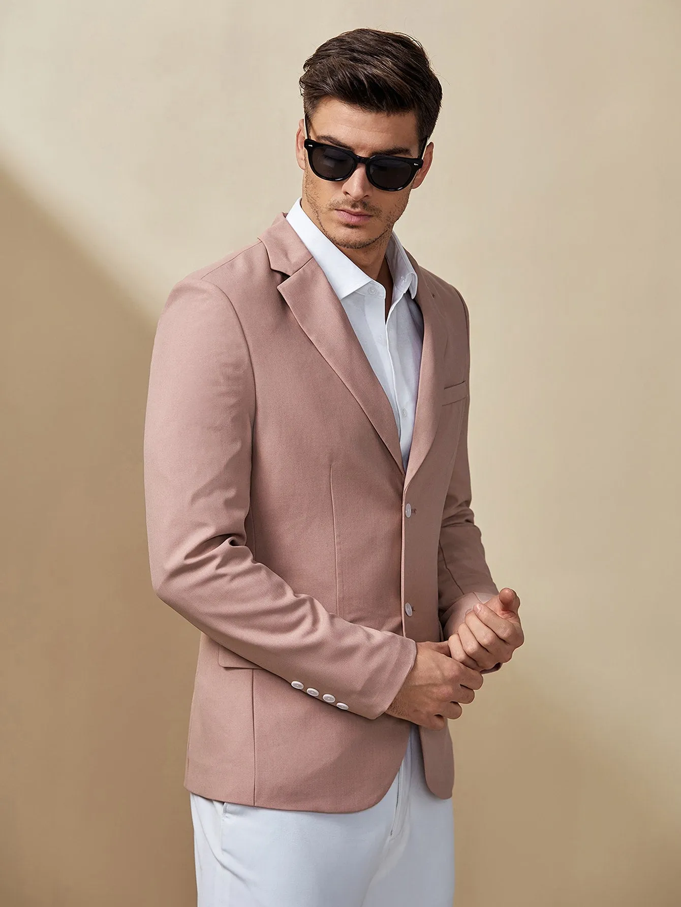 Dusty Pink Single Breasted Split Hem Button Front Blazer