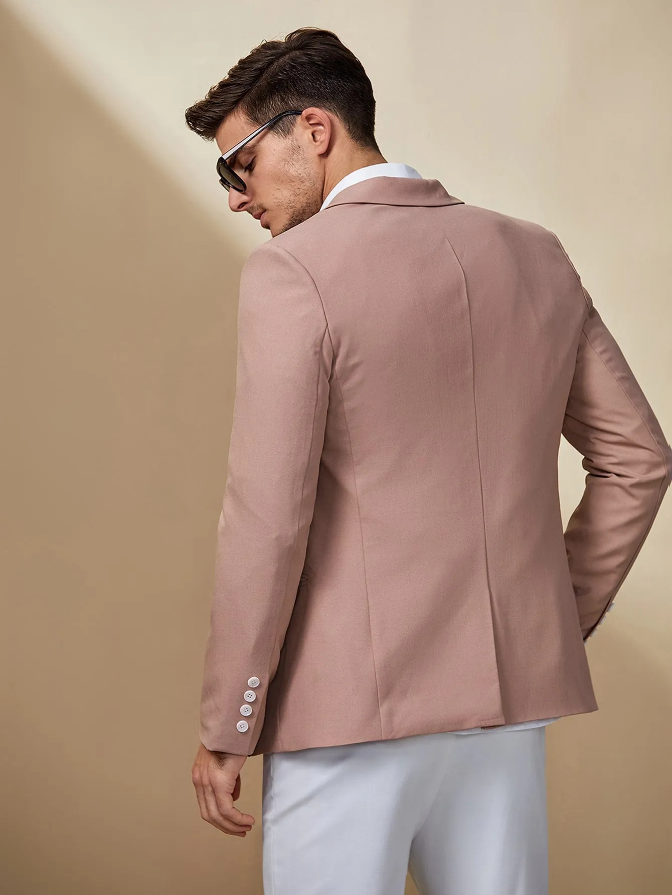 Dusty Pink Single Breasted Split Hem Button Front Blazer