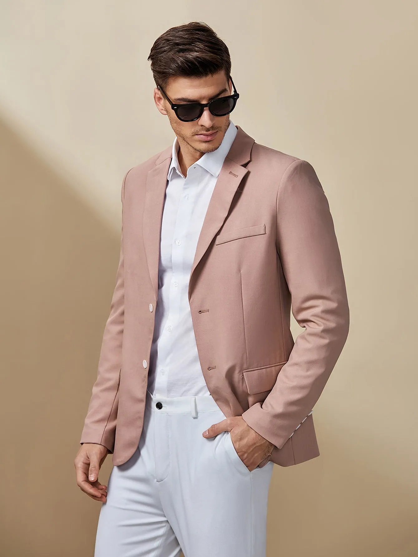 Dusty Pink Single Breasted Split Hem Button Front Blazer