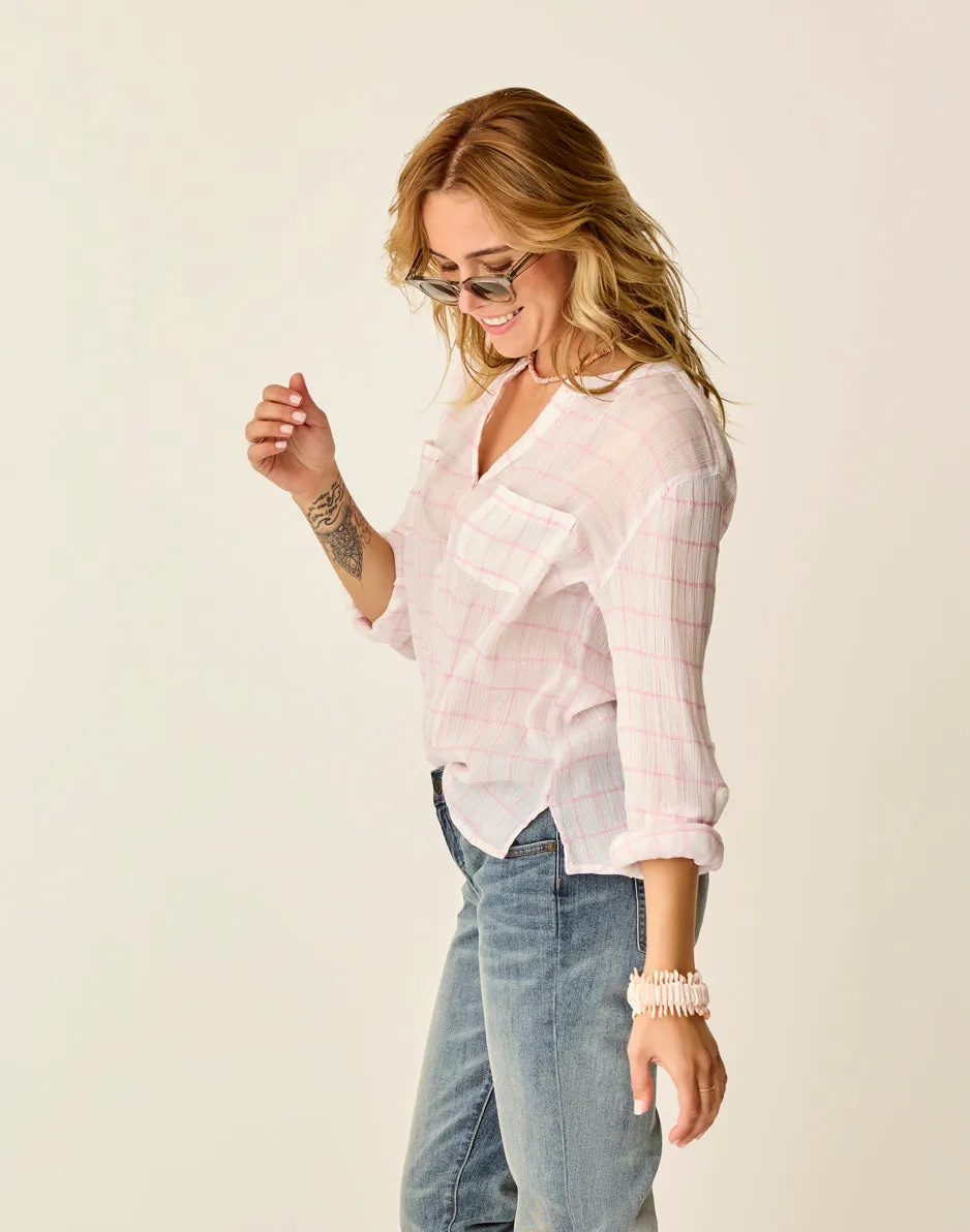 Dylan Gauze Shirt: Hot Pink Plaid