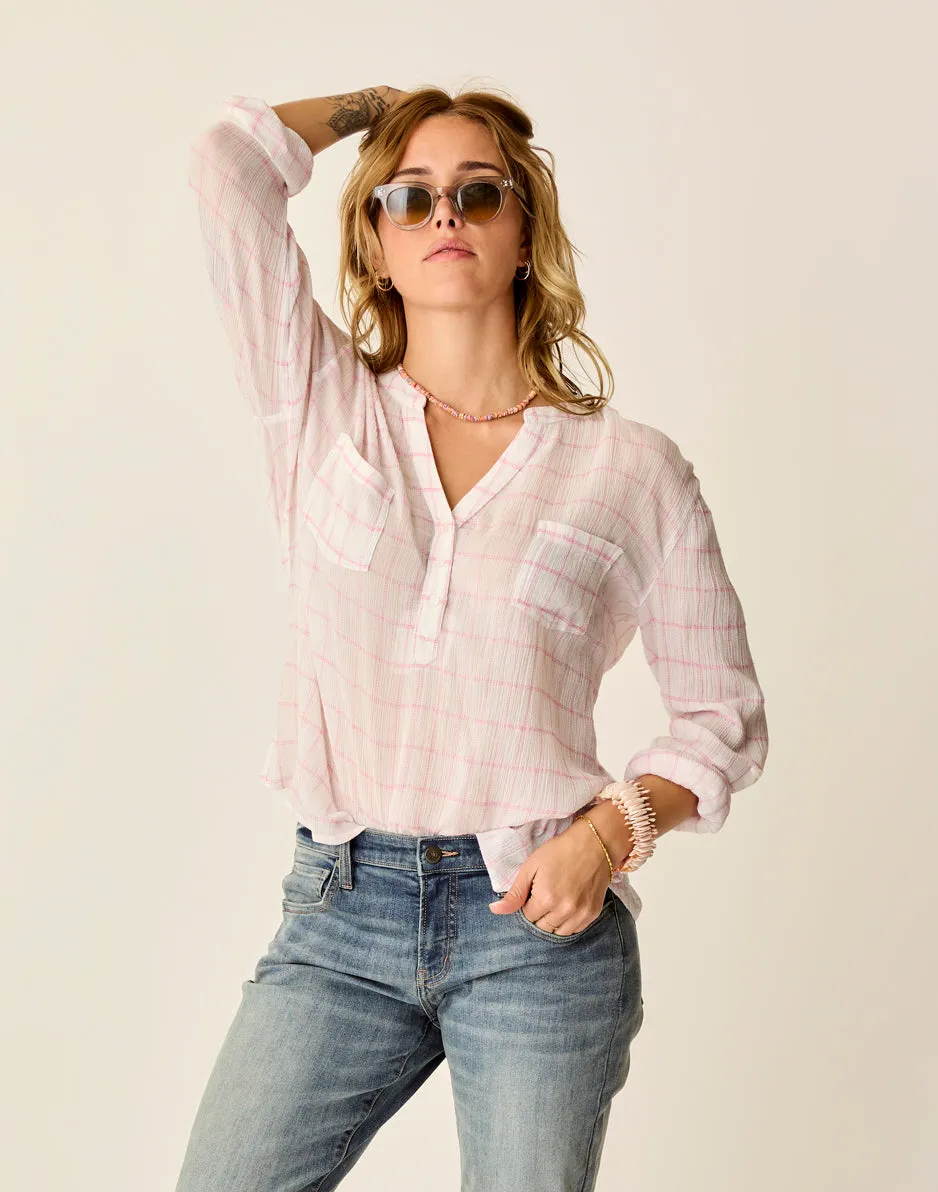 Dylan Gauze Shirt: Hot Pink Plaid