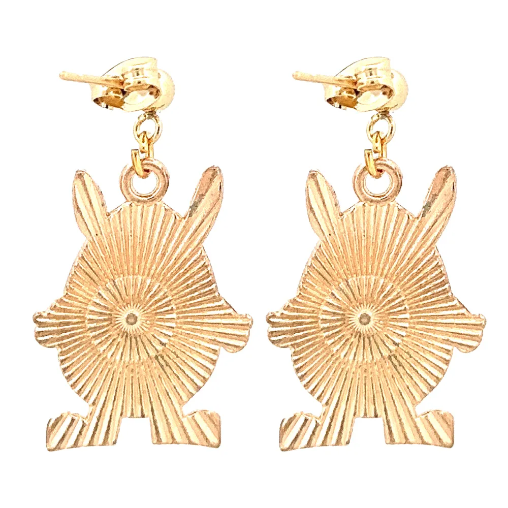 Easter Egg Bunny Enameled Charm 24K Gold Plated Hypoallergenic Stud Post Dangle Earrings Purple Orange
