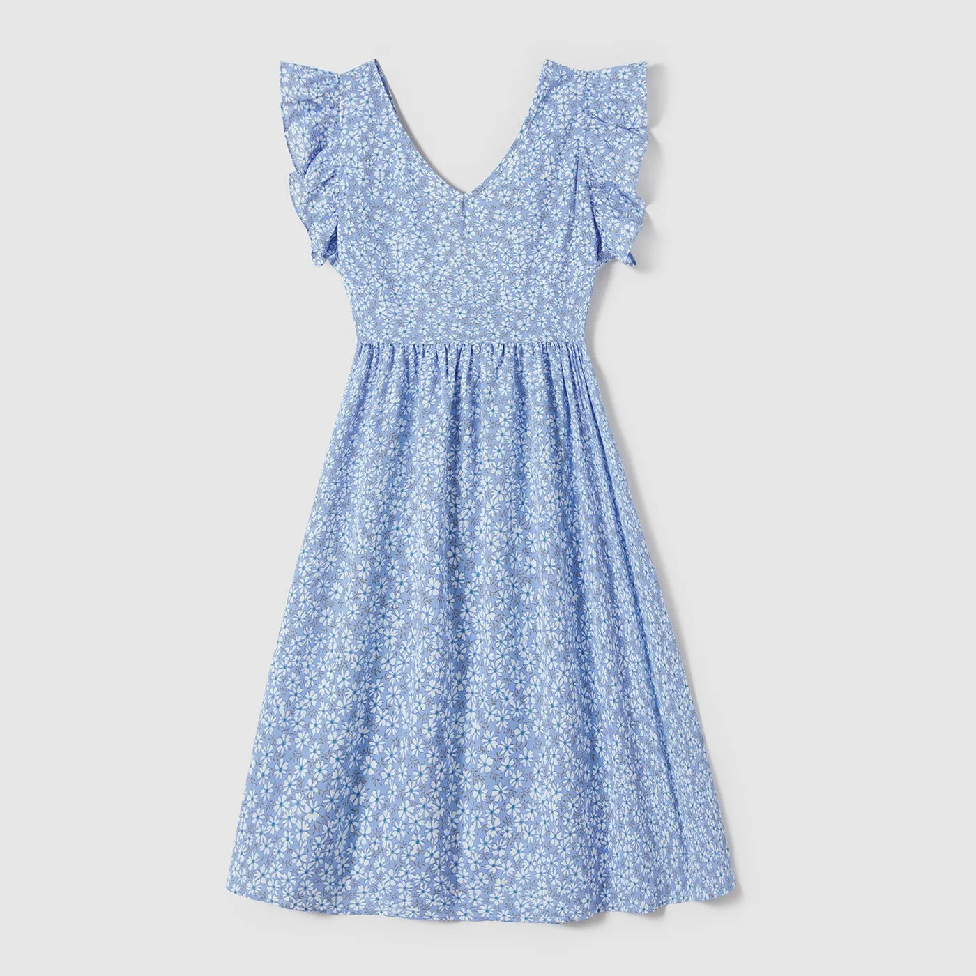 Family Matching Flutter Sleeveless Dress and Shirts Sets
