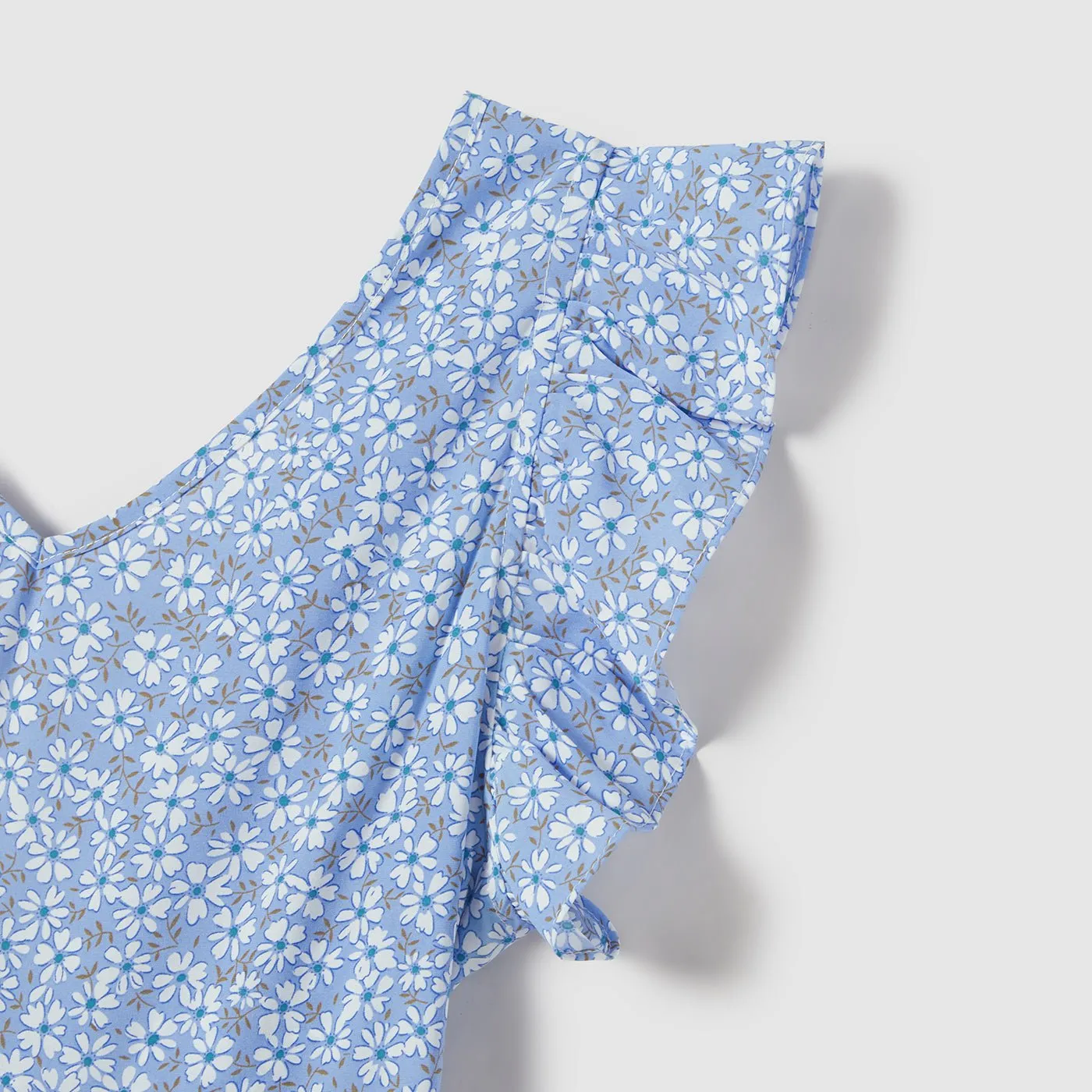 Family Matching Flutter Sleeveless Dress and Shirts Sets