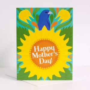 floral Mother's Day card, card for mom who loves birds, sunflower field Mother's Day card, bird mother's day card