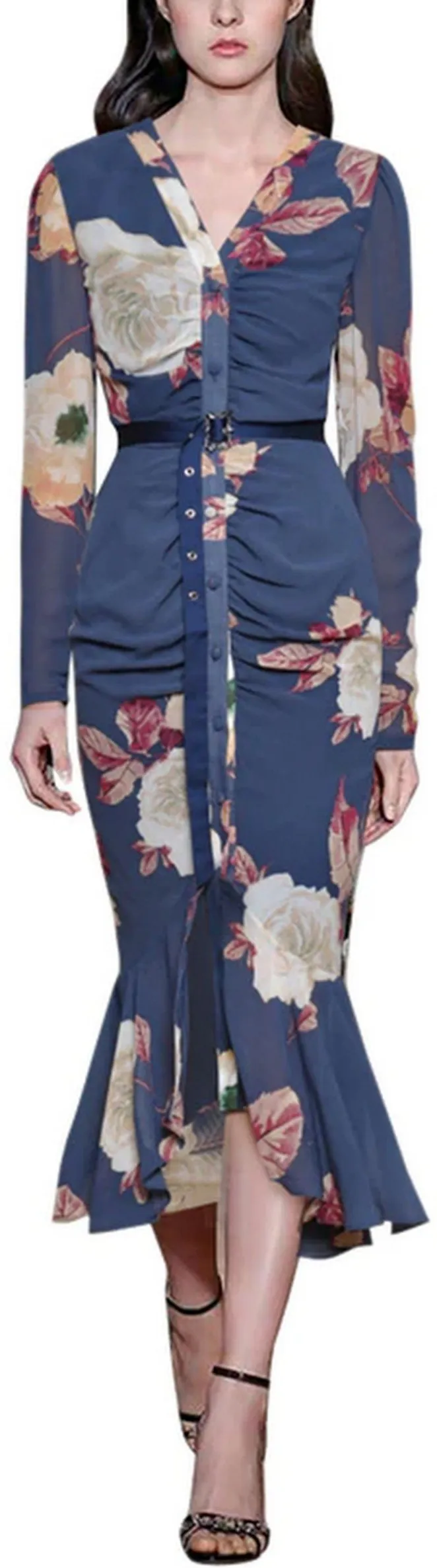 Floral-Print Ruched Midi Dress