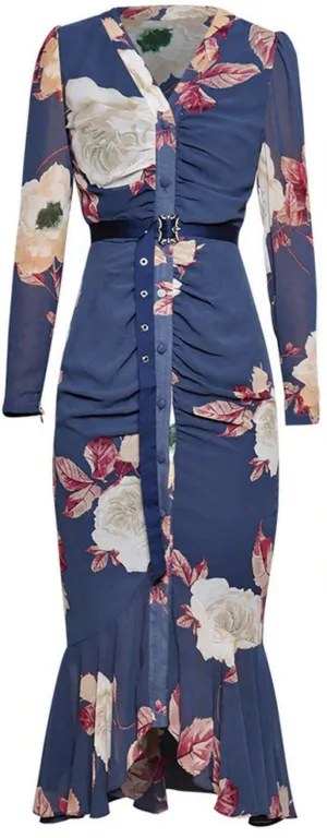 Floral-Print Ruched Midi Dress