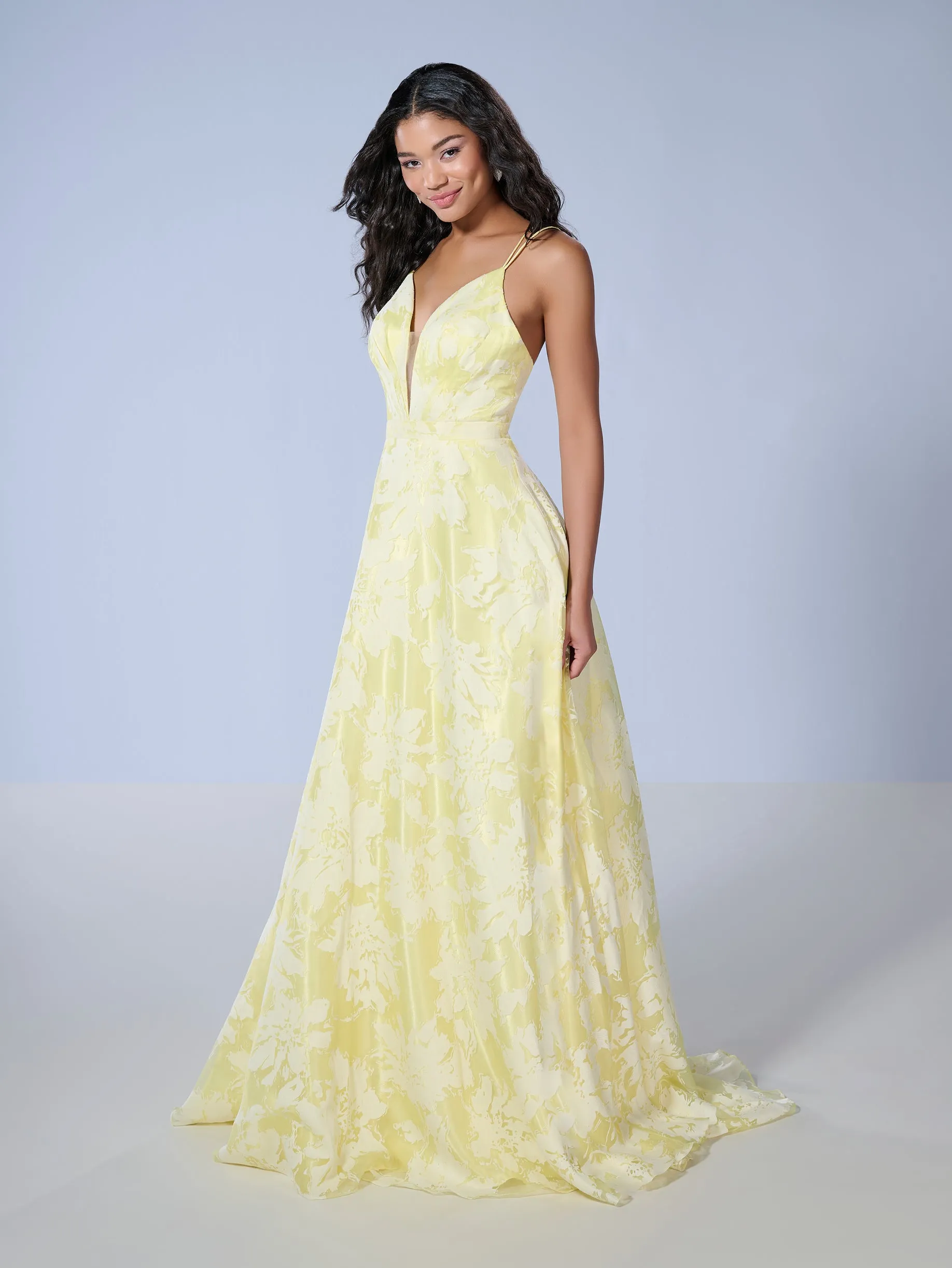 Floral Print Sleeveless A-line Gown by Tiffany Designs 16158