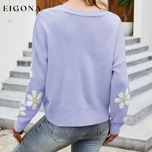 Flower Pattern Button Front Sweater Cardigan