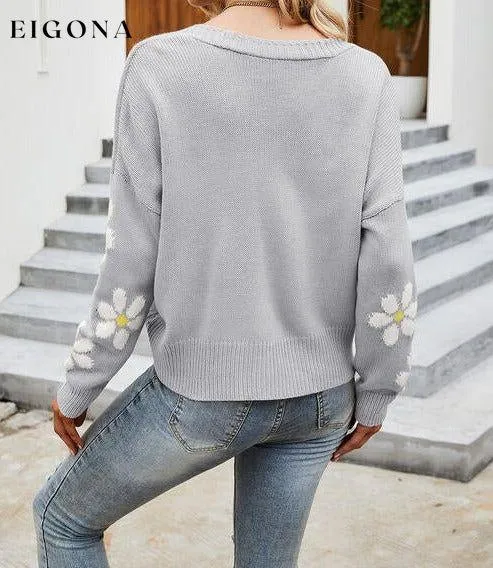 Flower Pattern Button Front Sweater Cardigan