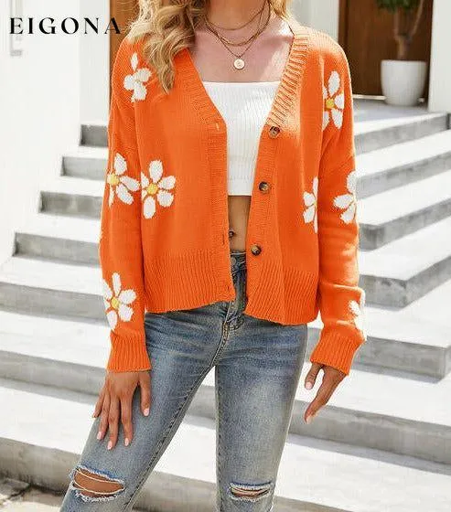 Flower Pattern Button Front Sweater Cardigan