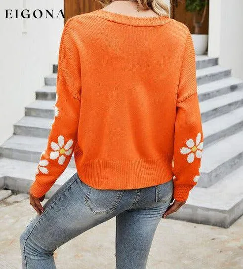 Flower Pattern Button Front Sweater Cardigan