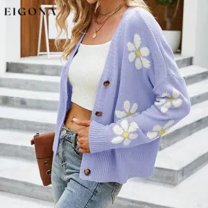 Flower Pattern Button Front Sweater Cardigan