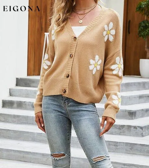 Flower Pattern Button Front Sweater Cardigan